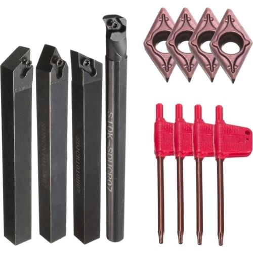 4pcs Lathe Turning Tool Holder+4Pcs DCMT0702 Inserts+ 4pcs T8 Wrenches Kit