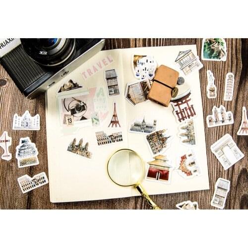 46pcs/pack Kawaii World Architectural History Creative Decor Stickers Diary Label Sticker DIY Scrapbooking Stationery Stickers