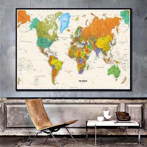 A2 Size The World Map 2010 Version Physical Map HD Printed Fine Canvas Painting Unframed Home Decor Crafts Wall Map