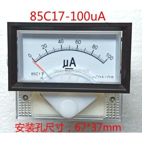 85C17 Panel Mount Analog Ammeter Gauge DC 0-100uA 50uA 200uA 500uA Measuring Range