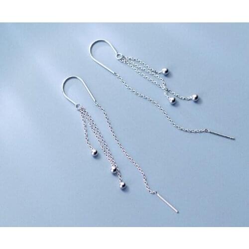 Thin Authentic Real 100% 925 Sterling Silver fine Jewelry Lucky Beads Tassel Long threader Earrings gtle2309