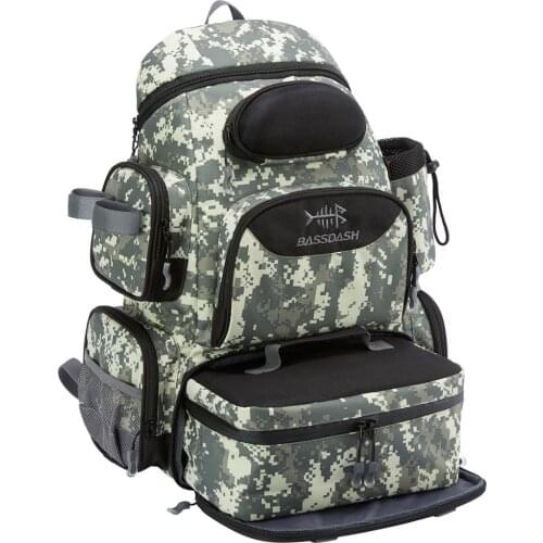 Bassdash Water Resistant Tackle Backpack with Detachable Insulated Lunch Bag,Lightweight Backpack with Rod Holder and Rain Cover