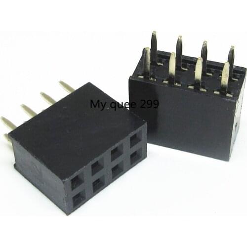 Free shiiping 10pcs 4P 2*4pin Female Double Row Straight Pin Pitch 2.54mm 2*4P Needle Header Strip Socket Connector 2.54-2X4P