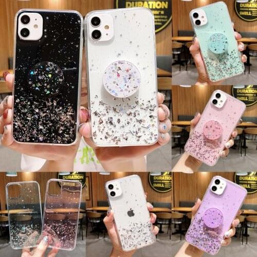 For iPhone 12 Pro Bling Glitter Case For iPhone 12 11 Pro Max XS XR X 6 7 8 Plus 12 mini Soft Case With Stand Holder Phone Case