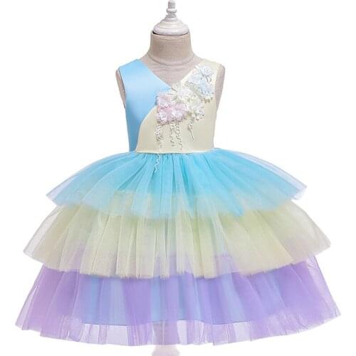 Childrens Dresses For Girls Bridesmaid Flower Girl Costumes Birthday Party Patchwork Colour Ball Gown Princess Layered Dress