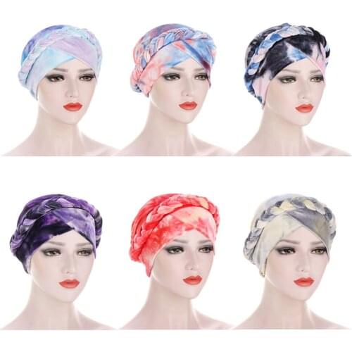 Women Hair Care Islamic Velour Head Scarf Muslim Hijab Bonnet Braid Wrap Stretch Turban Hat Chemo Cap Headwear Beanie Velvet Cap