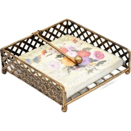 European Style Wrought Iron Retro Style Home Desktop Tissue Box Napkin Storage Box Square Tissue Press Table New Product