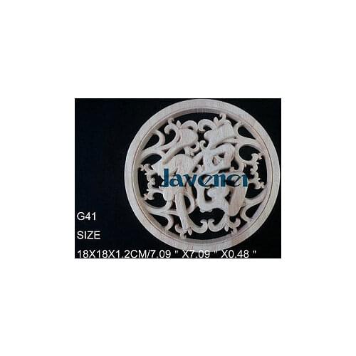G41 -18x18x1.2cm Wood Carved Round Onlay Applique Unpainted Frame Door Decal Working carpenter Fitment