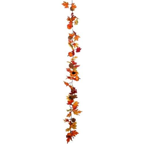 Hot Fall Maple Leaf Garland, Artificial Berries Sunflower Pine Cones Pumpkin for Wedding Party Dinner Fireplace Door Decor