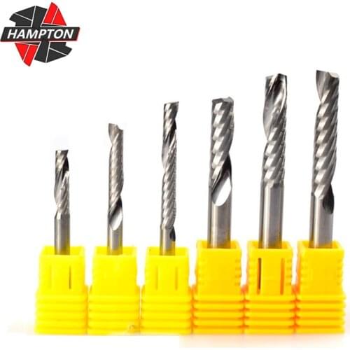 Hampton Single Flute Spiral End Mill 4mm 6mm Shank CNC Router Bits Carbide Tungsten Steel Milling Cutter Spiral Cutters