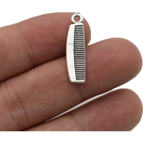 JAKONGO Antique Silver Plated Comb Charm Pendants for Bracelet Jewelry Accessories Making DIY 26x7mm 10pcs