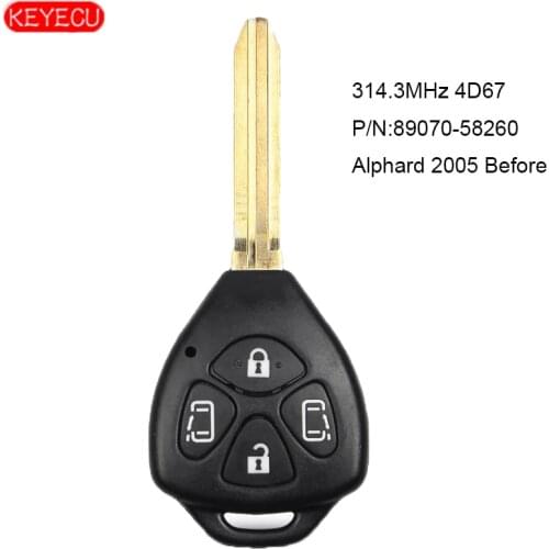 KEYECU Remote Key Fob 4 Button 314.3MHz 4D67 Chip for Toyota Alphard 2001-2005