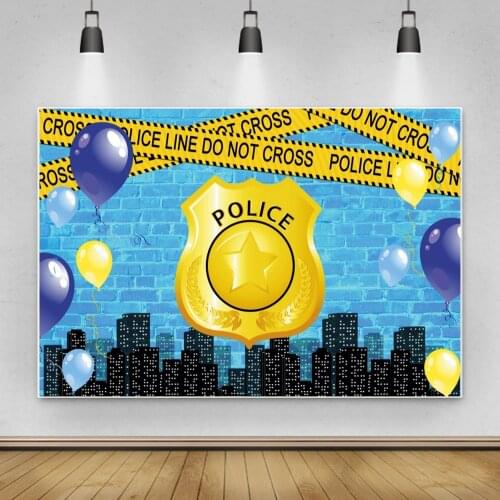 Laeacco Baby Cartoon Police We Are Quarantined Birthday Party Customized Poster Portrait Photo Background Photography Backdrop