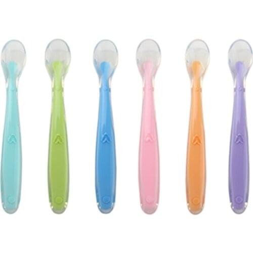 1PC Baby Soft Silicone Spoon Candy Color Temperature Sensing Spoon Children Food Baby Feeding Tools