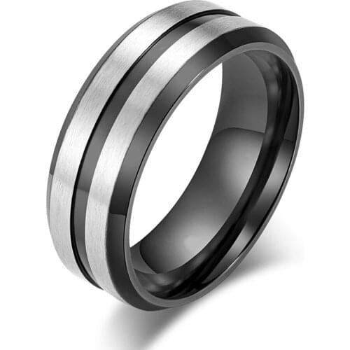 Fashion Vintage Titanium Steel Rings for Men Finger Black Blue Retro Style Male Gift Width 8mm Never Fade Surface Brushed