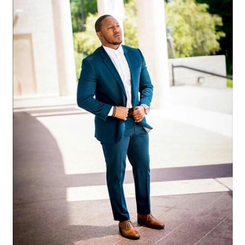 Plus Size Dark Blue Men Suits Notch Lapel Costume Homme Groom Prom Party Blazer Terno Masculino Slim Fit 2 Pcs Jacket Pant