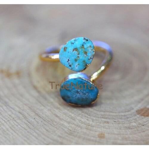 Natural Turquoises Rings Jewelry Gold Electroplated Adjustable Ring For Women Irregular Shape Turquoises Charm RM6872