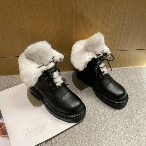 2020 New PU-Leather Snow Boots Women Warm Wool Winter Boots Female Shoes Lace Up Fashion Thick Fur Ankle Boots