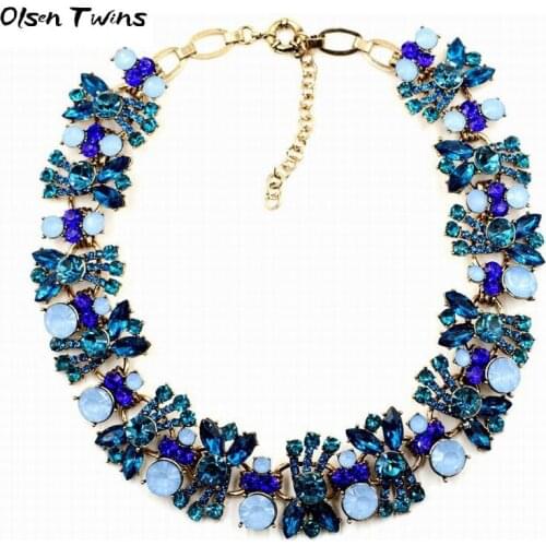 Olsen Twins Dropshipping Vintage Gold Blue Crystal Bowknot Statement Necklace Wholesale