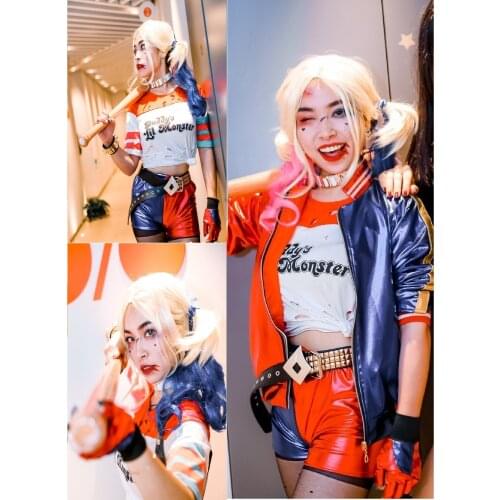 Wig Cosplay Costumes Squad Quinnc Monster T Shirt Coat Jacket Pants Bracelet Belt Gloves Accessor