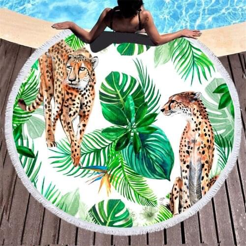 New Product Animal and Plant Leopard Pattern Bathroom Towel Microfiber Beach Towel Adult 150cm Round Beach Towels
