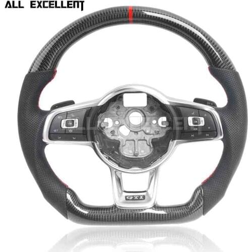 For VW Golf carbon fiber steering wheel/trims MK7/MK7.5 GTI/R carbon fiber + perforated leather Button / Paddle and button frame
