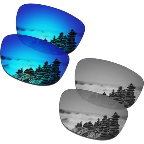 SmartVLT 2 Pairs Polarized Sunglasses Replacement Lenses for Oakley Holbrook R Ice Blue and Silver Titanium