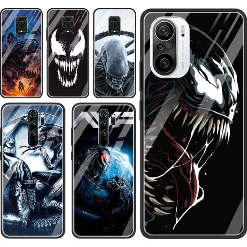 Glass Case For Xiaomi Redmi Note 9 9S 10 8 Pro 7 9C K40 Mi Poco X3 NFC 10T Lite 9T 11 Phone Cover Fundas Terrifying Aliens Shell