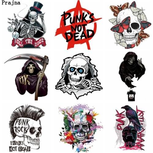 Prajna Punk Rock Iron on Transfer Heat Vinyl Transfer Patches for Clothes Stranger Things Thermal Ironing Sticker Skull Applique