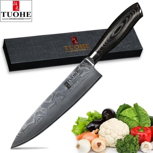 TUOHE Professional Kitchen Knife Very Sharp damascus knives Japanese VG10 Damascus Steel 8 inch pakka wood handle Chef Knife