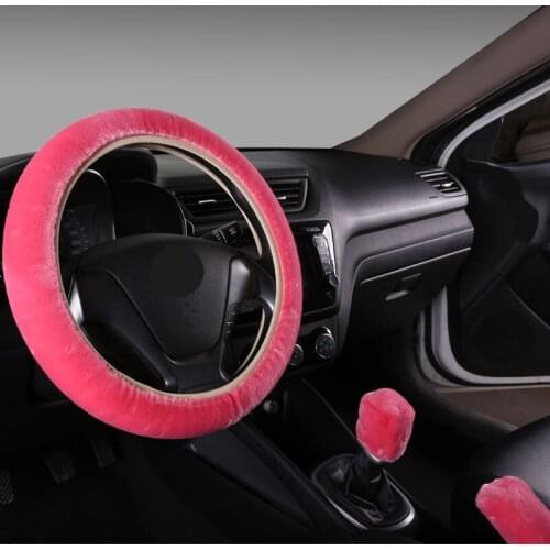 3Pcs/Set Universal Car Steering Wheel Cover Winter Hand Brake Gear Position Gear Three-piece Fur Cover Car Interior Accessories