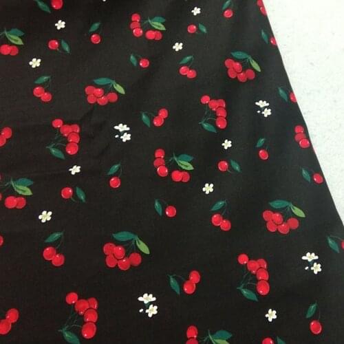 ViaPhil Red Cherry 97/3 Cotton Spandex Elastic Printed Fabric 50x140cm Patchwork Floral Stretchable Fabric Home Decor