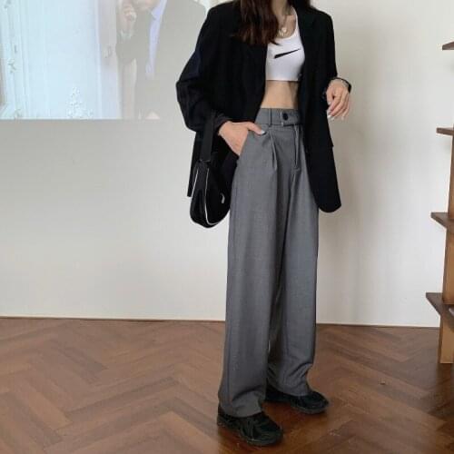 Whcw Cgdsr High Waist Straight Wide Leg Plus Size Solid Autumn Office 2020 Loose Trousers Women Casual Winter Korean Suit Pant