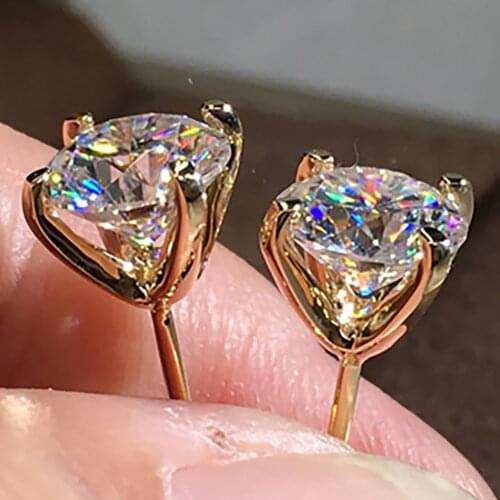 18K Yellow Gold 2 Carat Stud Earrings Women Present Wedding Anniversary Engagement Party Each 1 Carat Round Moissanite Diamond