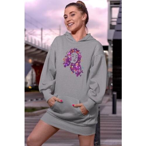 Angemiel Purple Wear Hair Women Gray Dress Sweatshirt Tunik