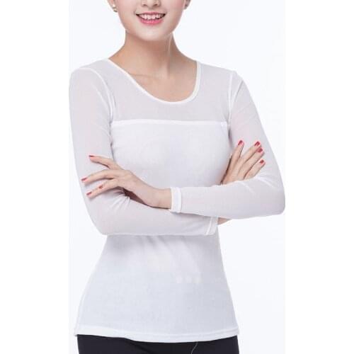 Women 's long - sleeved thin spring and autumn new sexy white black red t - shirt round neck female clothing