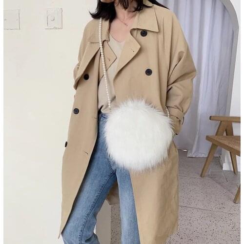 Women Faux Fur Bags Round Plush Handbags Pearl Evening Clutch Bag Girls Crossbody Shoulder Bag Luxury Messenger Bag Winter Pack