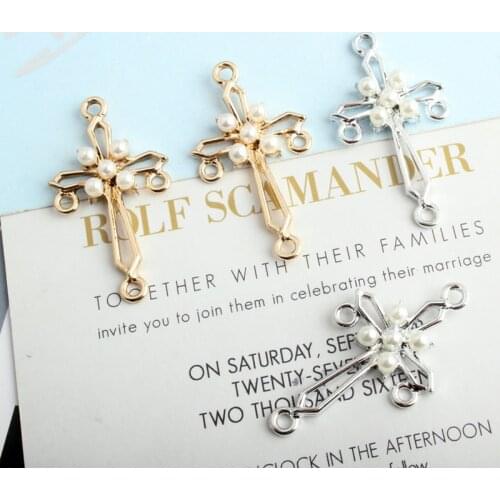 10 pcs Pearl Crosses Connector Charms Bracelet Handmade Fit DIY Metal Pendant Jesus Charm For Earring Jewelry Accessories YZ339