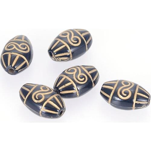 Miasol 100 Pcs 16x10x8.5mm Antique Acrylic Stripe Oval Shape Antique Design Spacers Charms Beads For Diy Jewelry Making