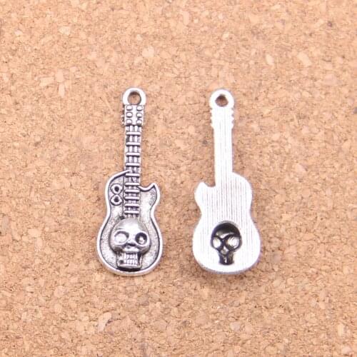 14pcs Charms guitar skull 32x11mm Antique Pendants,Vintage Tibetan Silver Jewelry,DIY for bracelet necklace