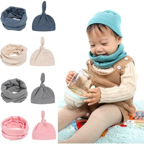 2Pcs/Set 100% Cotton Baby Hat Scarf Children Caps Spring new unisex baby boy girl child infant baby cotton soft Cute hat scarf