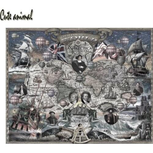 5D Diamond Painting Modern Columbus Nautical World Map Full Square Drill Rhinestone Diamond Embroidery Cross Stitch Mosaic Decor