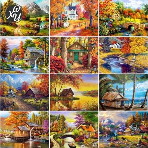 Diamond Painting Autumn Scenery Full Drill Cross Stitch Kits for Adult Square Round Mosaic Art Accessories Rhinestones for Decor