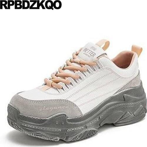 White creepers platform shoes wedge muffin elevator walking round toe women trainers high quality thick sole 5 lace up sneakers