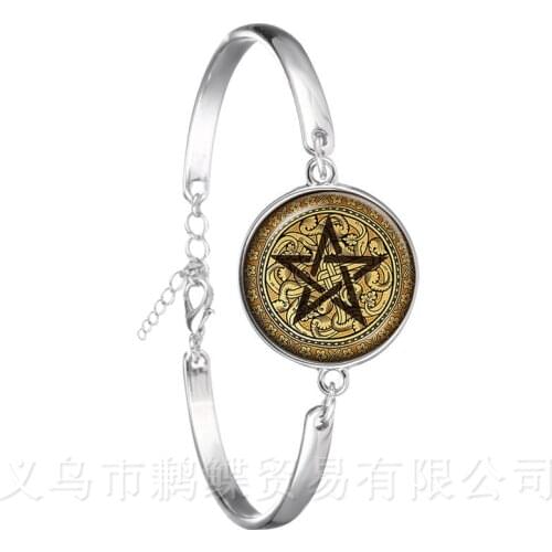 Satanic Pentagram Star Symbols Statement Silver Plated Bracelet Handmade For Women Girls Fashion Jewelry Pagan Bangle Gift