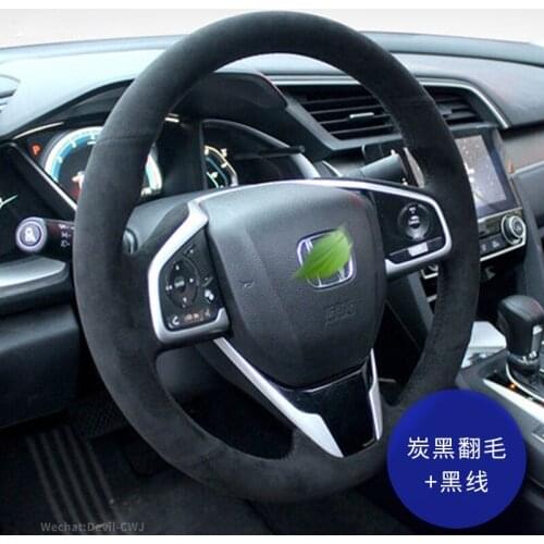 Steering Wheel Cover For Honda Civic URV Envix Fit CRV Gienia Odyssey Legend Stream Spirior Elysion Black Suede Car Accessories