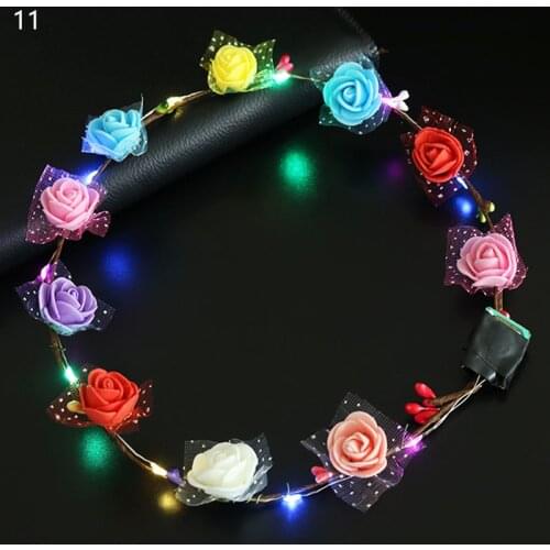 LED Flower Crowns Headband Flower Wreaths 10LED Bridal Wreath Luminous Headdress for Wedding Birthday Holiday Party Decor