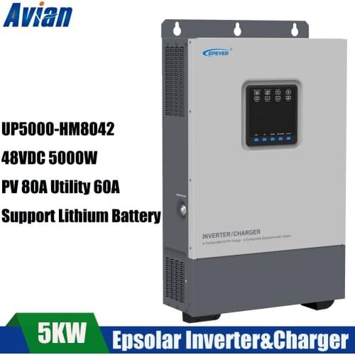 Epever 5KW Hybrid Solar Inverter 48VDC Support Lithium Battery Built in 80A MPPT Solar Controller Pure Sine Wave Inverter