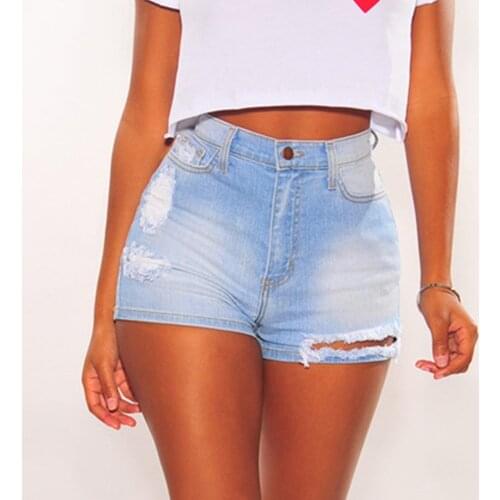 Cotton Hole High Waist Casual Denim Shorts Women Sexy Ripped Straight Leg High Stretch Jeans Shorts 2021 New Lady Streetwear