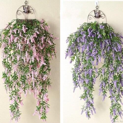Artificial hanging flowers 80cm lavender flower stamen Plants with Leaves Plastic bunches Party Home Garden decoration rattan
